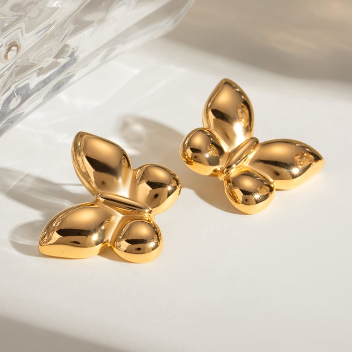 1 Pair Simple Style Butterfly Shape Stainless Steel  Gold Color Women's Stud Earrings 